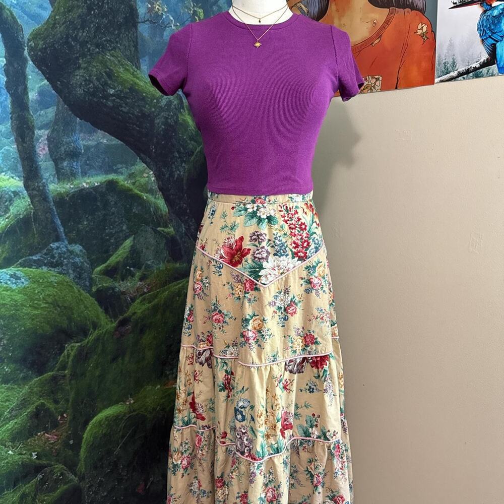 vintage tattoo of california floral tiered maxi skirt 90s boho